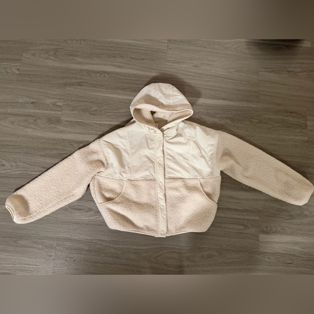 Cream Sherpa Hooded Jacket with Micro fleece Lining